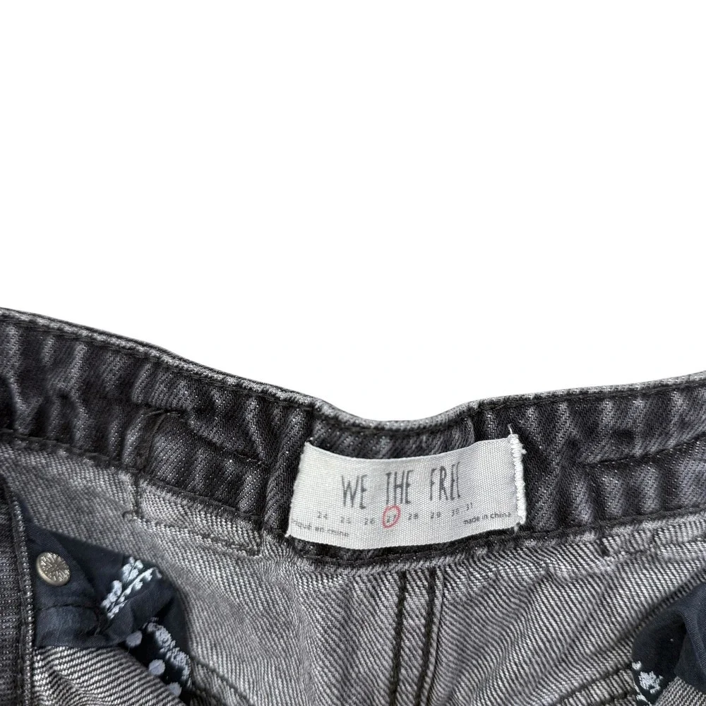We The Free Women Denim Mini Skirt Raw Hem Adjustable Waist Button Fly Black 27*